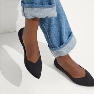 Womens Rothy's Black The Point Toe Classic Fabric Ballet Flat Shoes 11